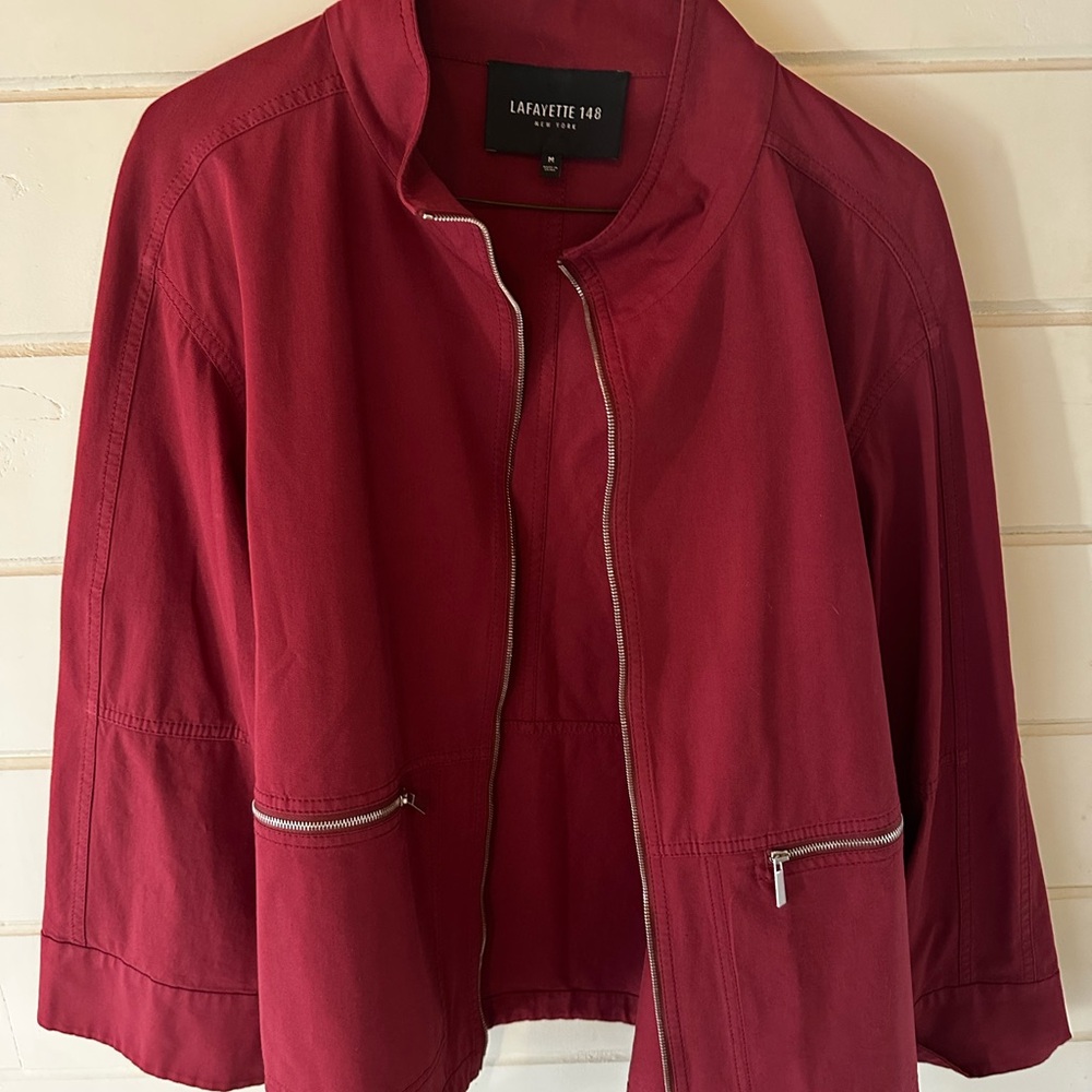 Womens Lafayette 148 Burgundy Zip-Front Jacket Spring Sz M